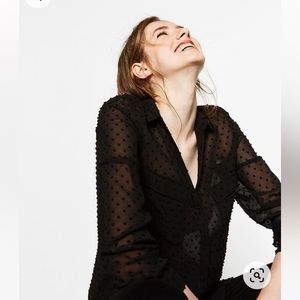 Zara Plumetis Sheer Black Blouse